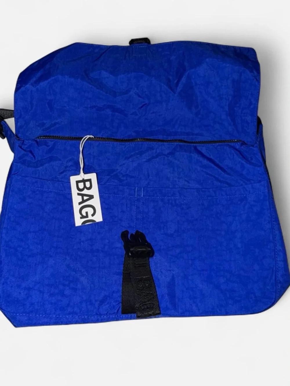 BAGGU Royal Blue Nylon Messenger Bag with Black Strap